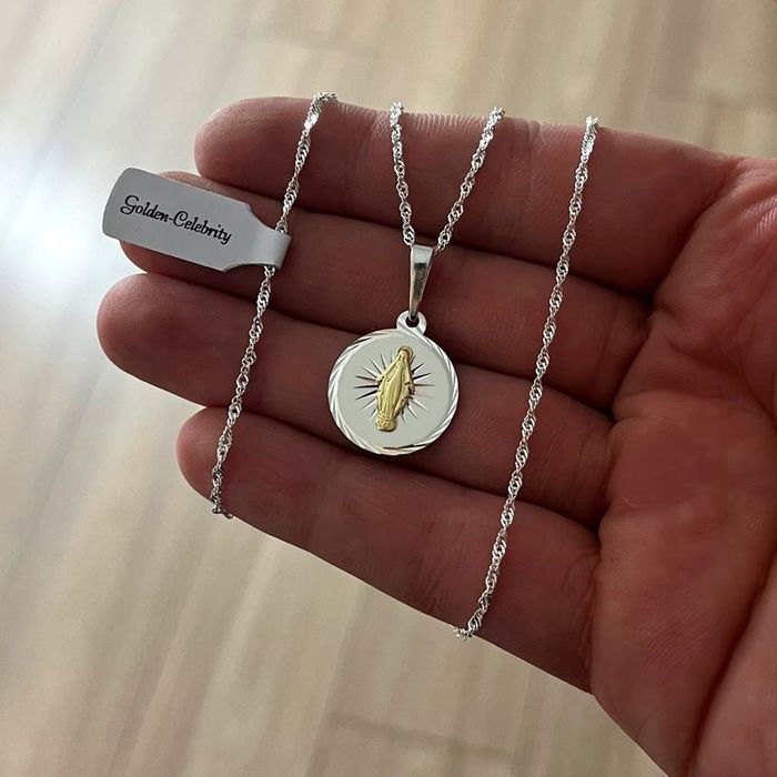 Srebrny Łańcuszek Singapur + Medalik Cudowny Próba 925 + Grawer + Grat