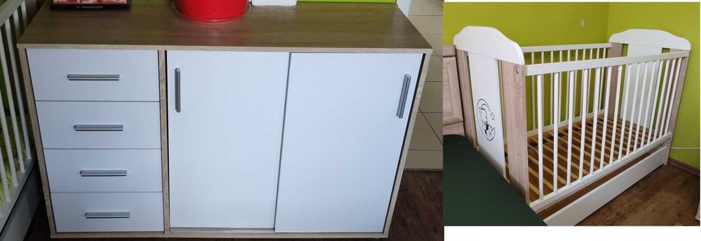 Zestaw łóżeczko dziecięce + komoda