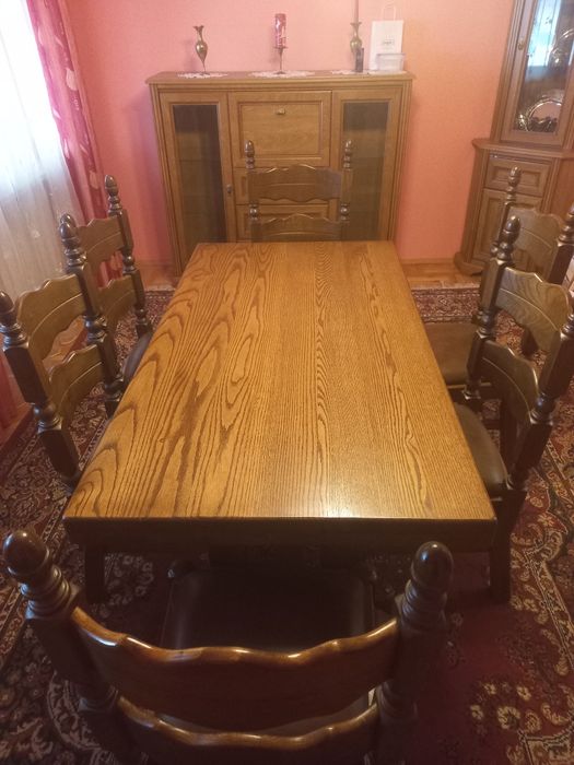 Dębowy solidny stół + 6 krzeseł