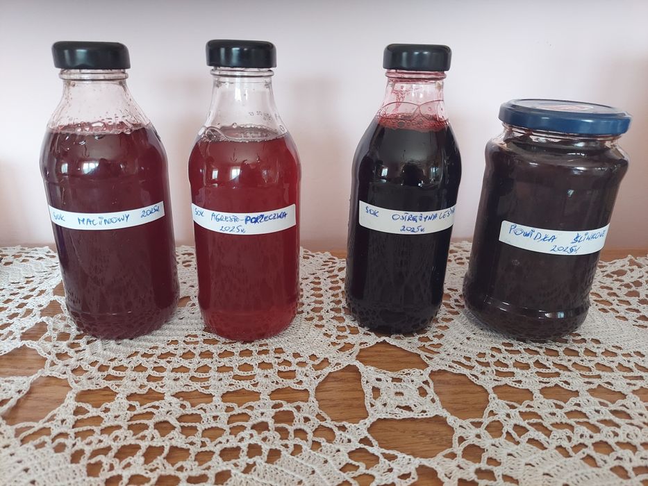 Sok malina, ostrężyna,agrestoporzeczka, powidła śliwkowe 2025r