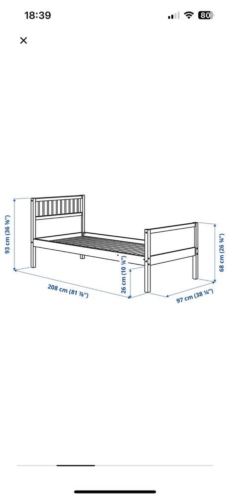 Łóżko szare dziecięce / młodzieżowe Ikea Smyga 90x200