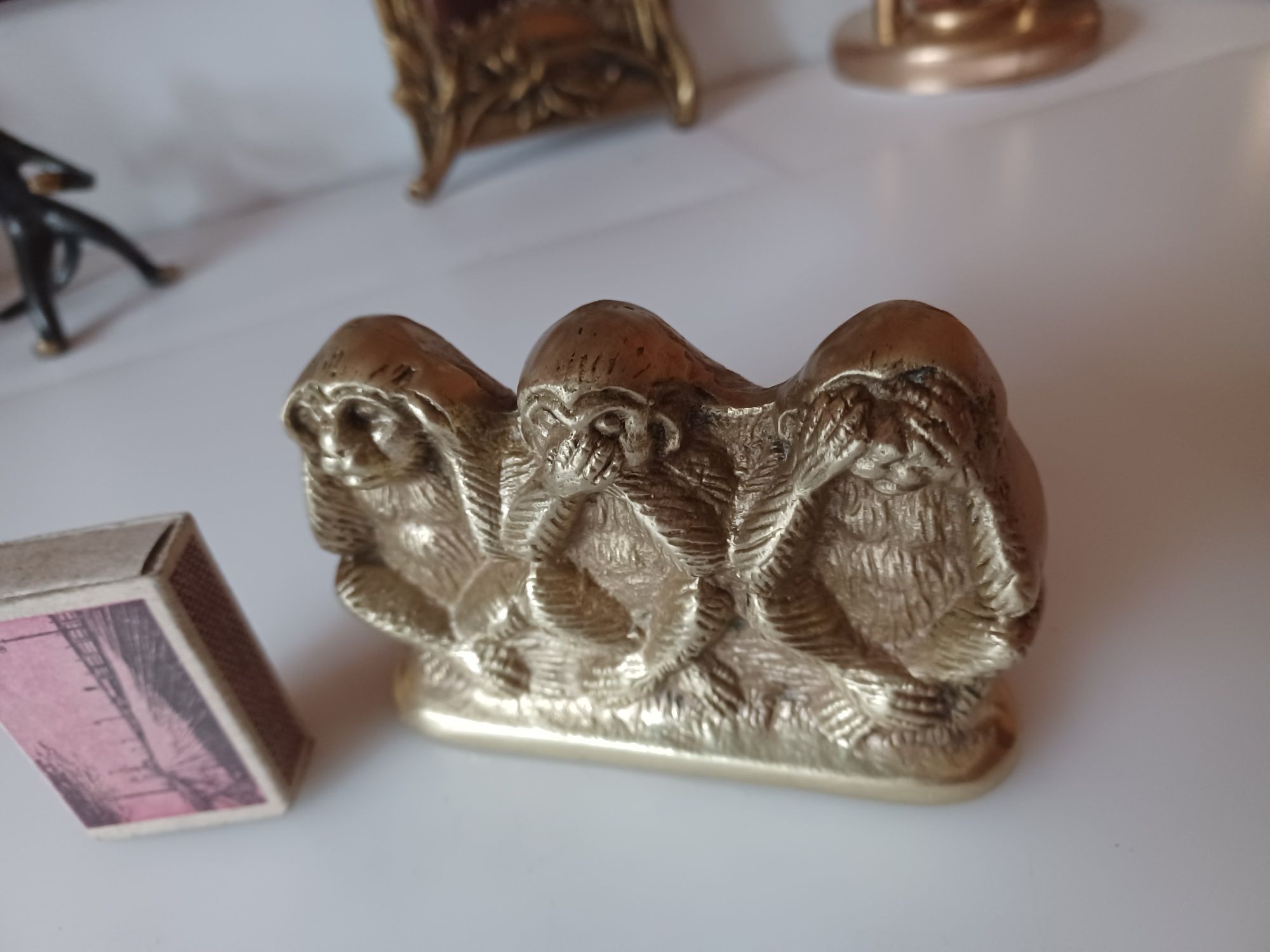 Piękna, mosiężna figurka trzech małpek. Kolekcja.