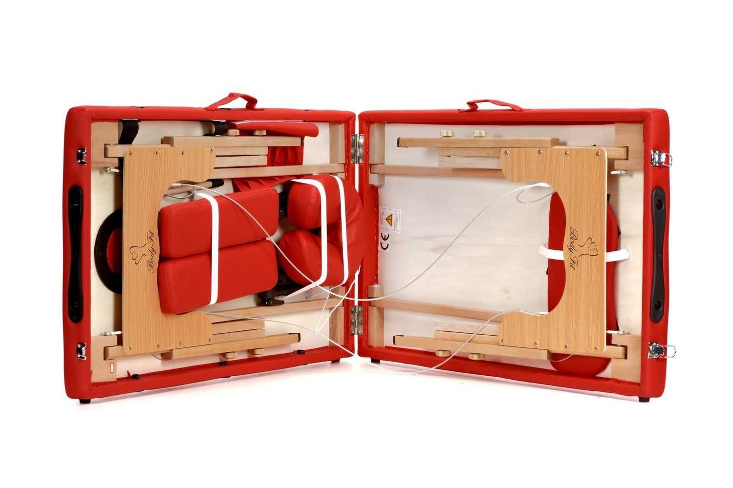 Stół, łóżko do masażu 2-segmentowe drewniane - czerwony