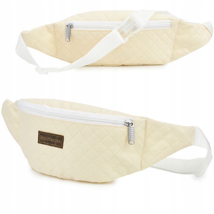 Nerka saszetka biodrówka pikowana duża nereczka mocna sportowa beżowa