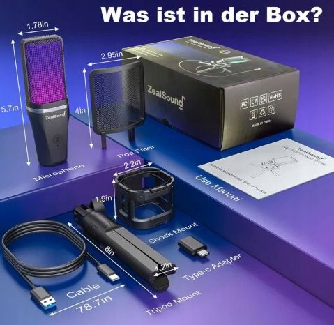 Zealsound Mikrofon gamingowy USB PC, do streamingu podcast Studio OPIS