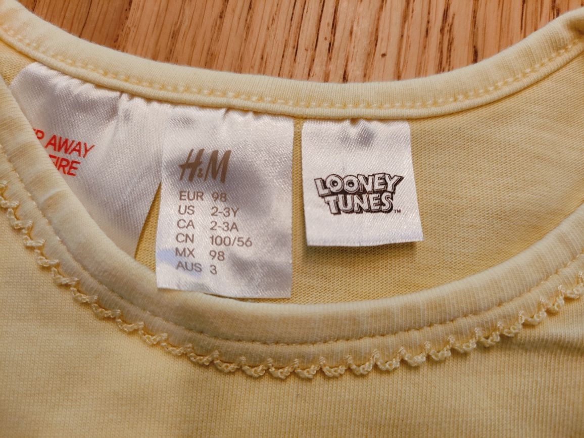 Rampers piżamka body H&M 98 żółte dziewczynka looney tunes