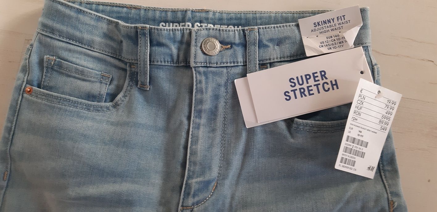 NOWE Jasne niebieski jeansy H&M 146 super stretch