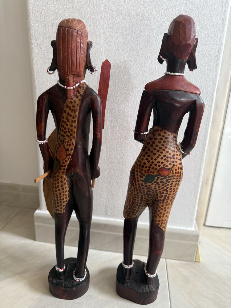 Esculturas Africanas em Madeira – Conjunto Artesanal (47,5cm)