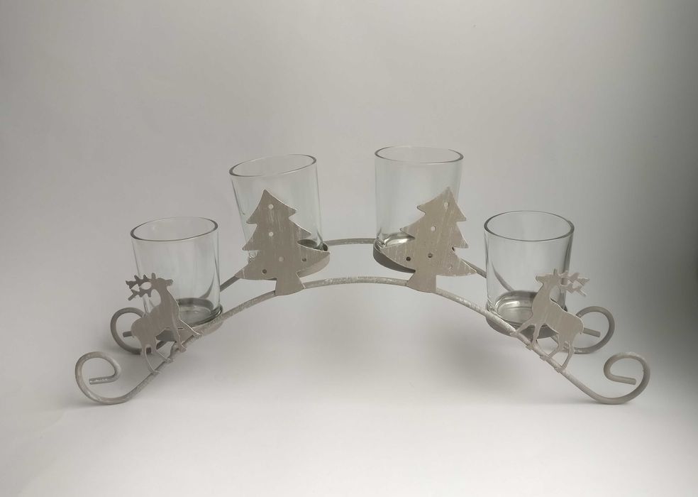 Metalowo-szklany popielaty świecznik, świąteczny, Boże Narodzenie