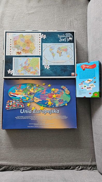 Zestaw: gra edukacyjna Unia Europejska i puzzle 3 mapy, gra Flagi