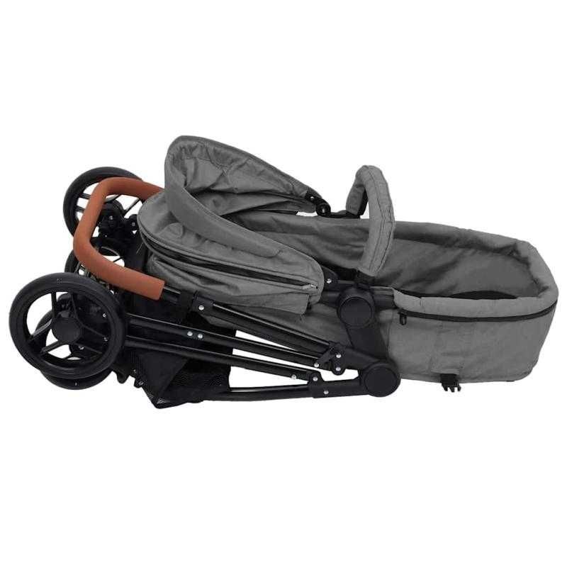 Carrinho de Bebé 3-em-1 com Cadeira Auto – Cinzento-Claro e Preto