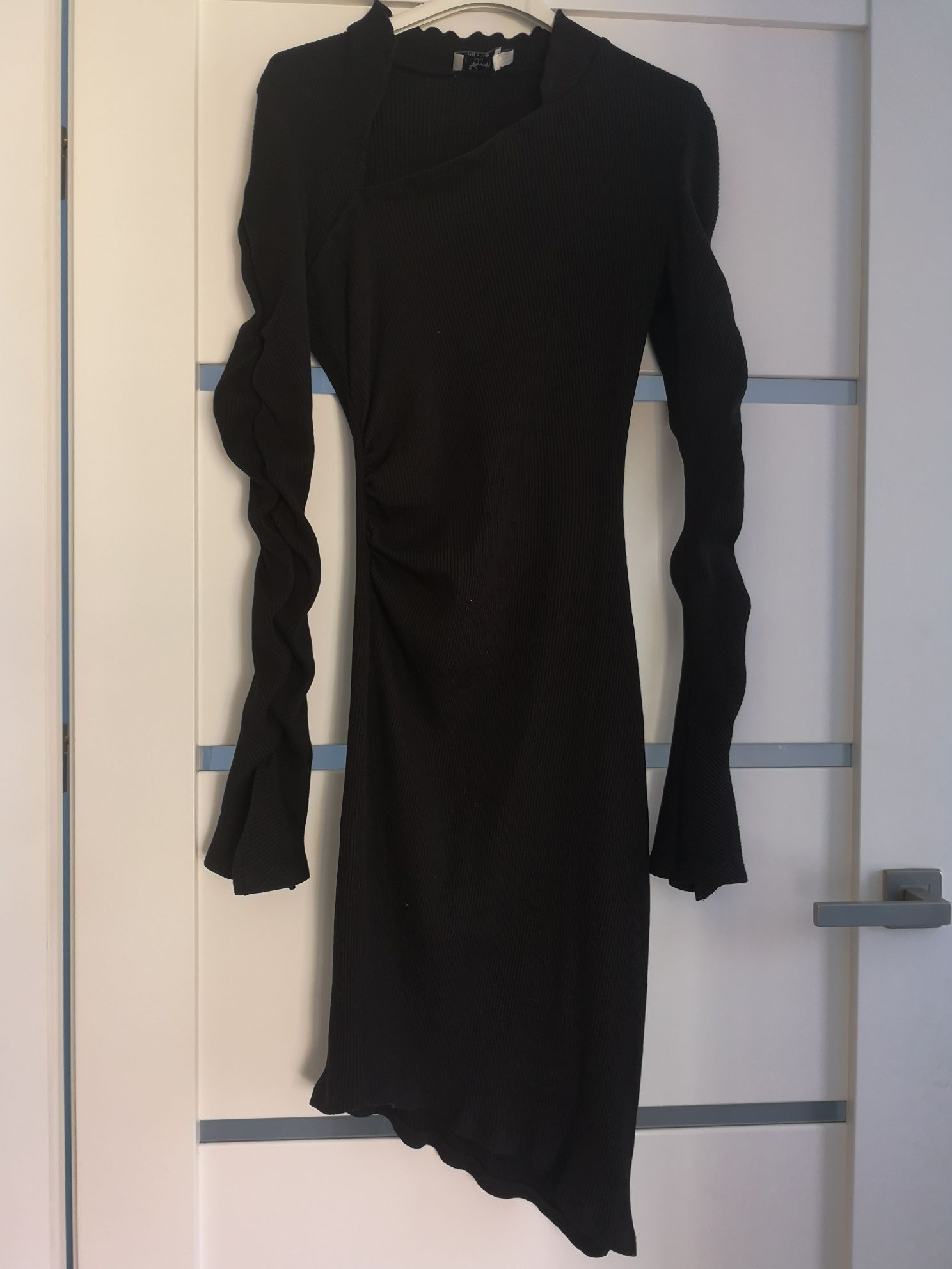 NA-KD piękna czarna dopasowana sukienka prążek bawełna S/36