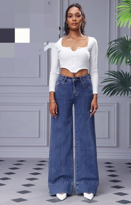 Spodnie jeansowe szwedy Urban Flare niebieskie Re-dress rozmiar M