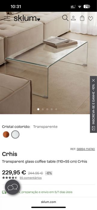 Mesa centro vidro transparente sklum