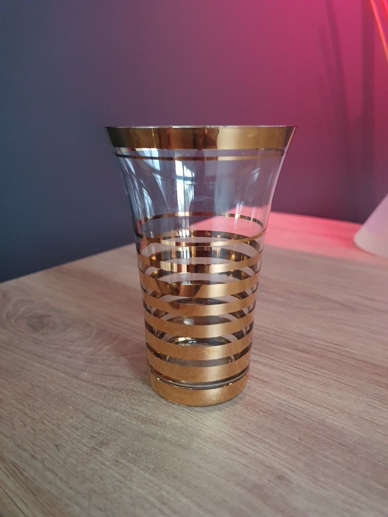 Zestaw komplet złote szklanki szklaneczki literatki vintage stare prl