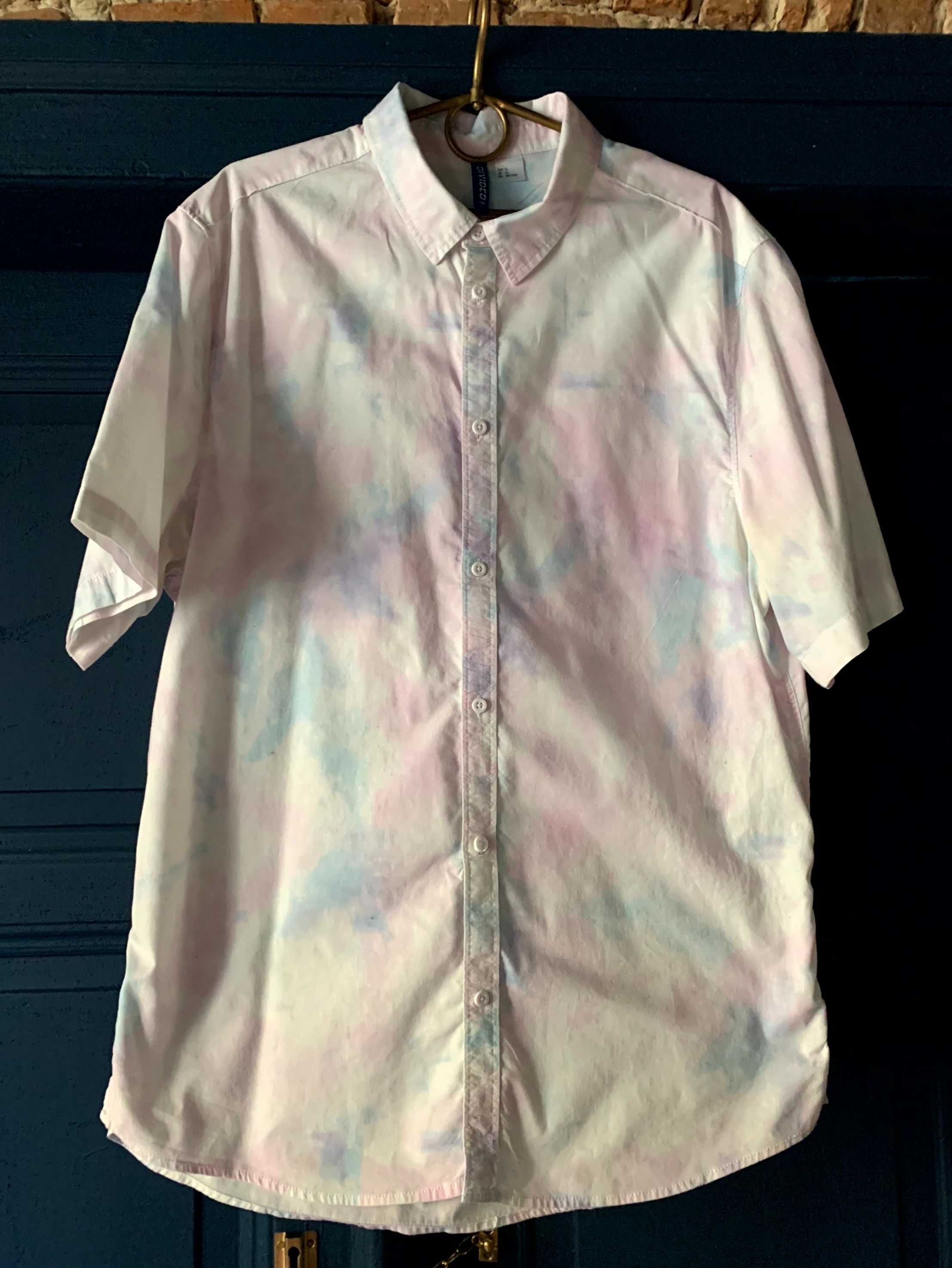 H&M Divided pastelowa koszula tie-dye krótki rękaw 100% bawełna XL DB