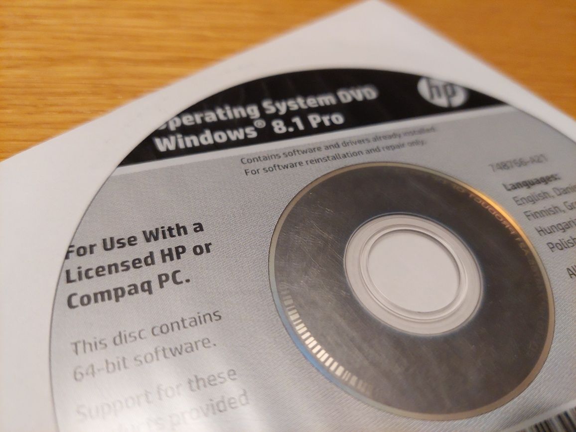 Płyta nośnik DVD HP Windows 8.1 Pro Recovery