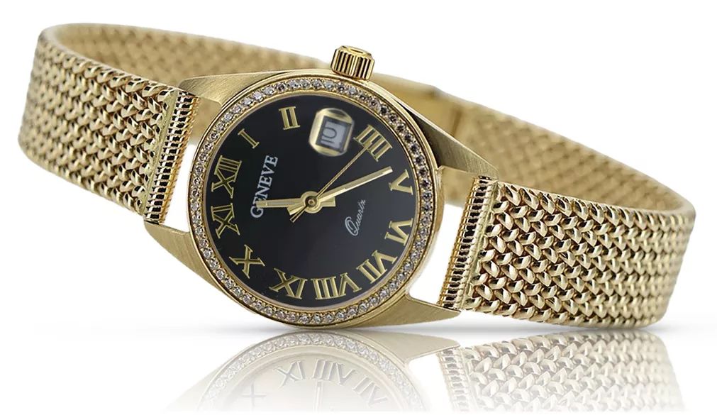 Złoty zegarek damski 14k z BRYLANTAMI Geneve lwd078ydbc&lbw003y Poznań