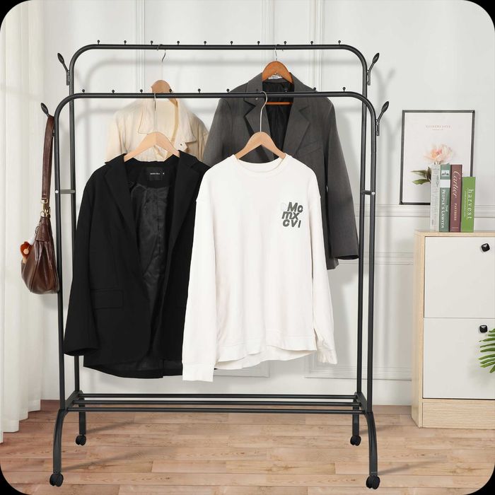 Wieszak Na Odzież Stojący Podwójny Metalowy Szafa Na Ubrania I Buty