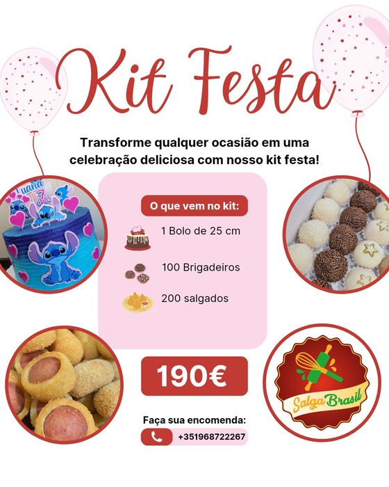 Kit Festa Salgadinhos doces e Bolo
