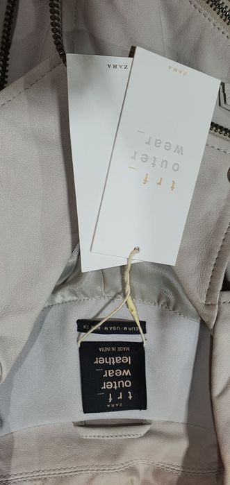 Zara kurtka ramoneska skóra naturalna dżety jasna M