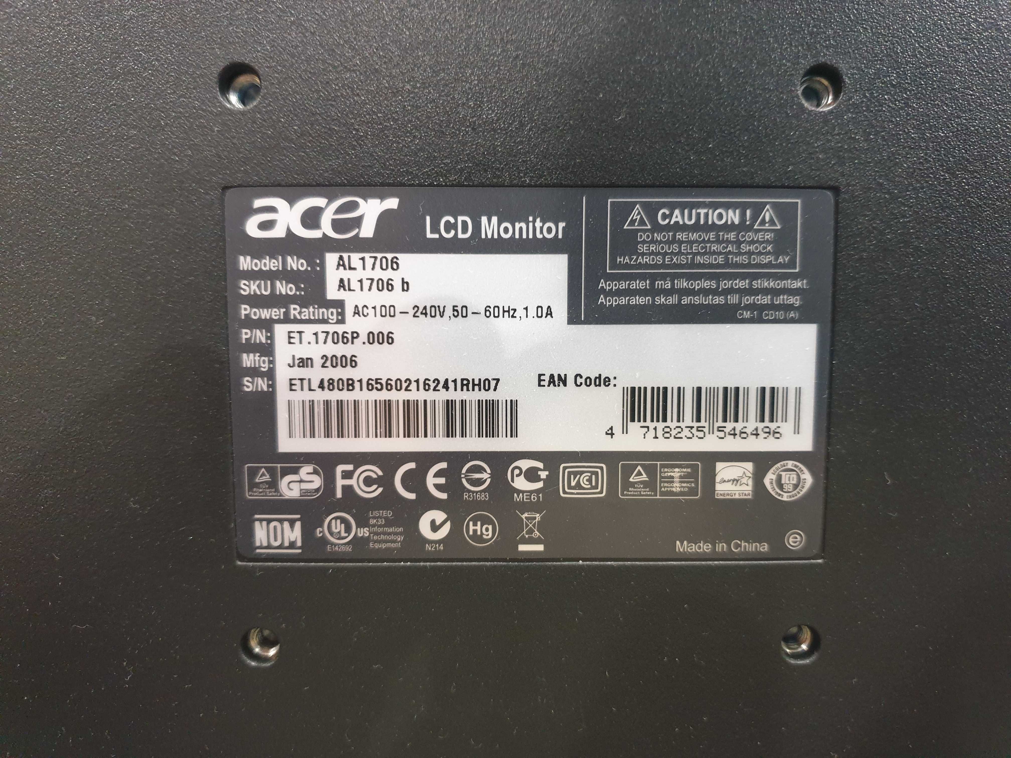 Monitor ACER de 16,5 polegadas (Usado)