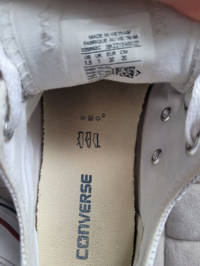 Białe, skórzane trampki converse, rozm. 33