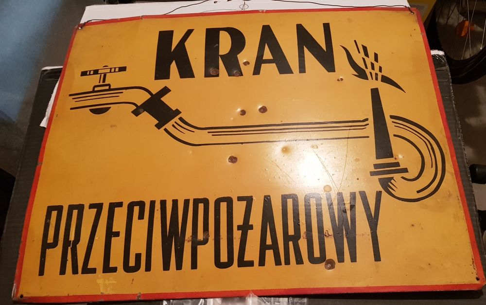 Tablica Kran Przeciwpożarowy PRL oryginalna