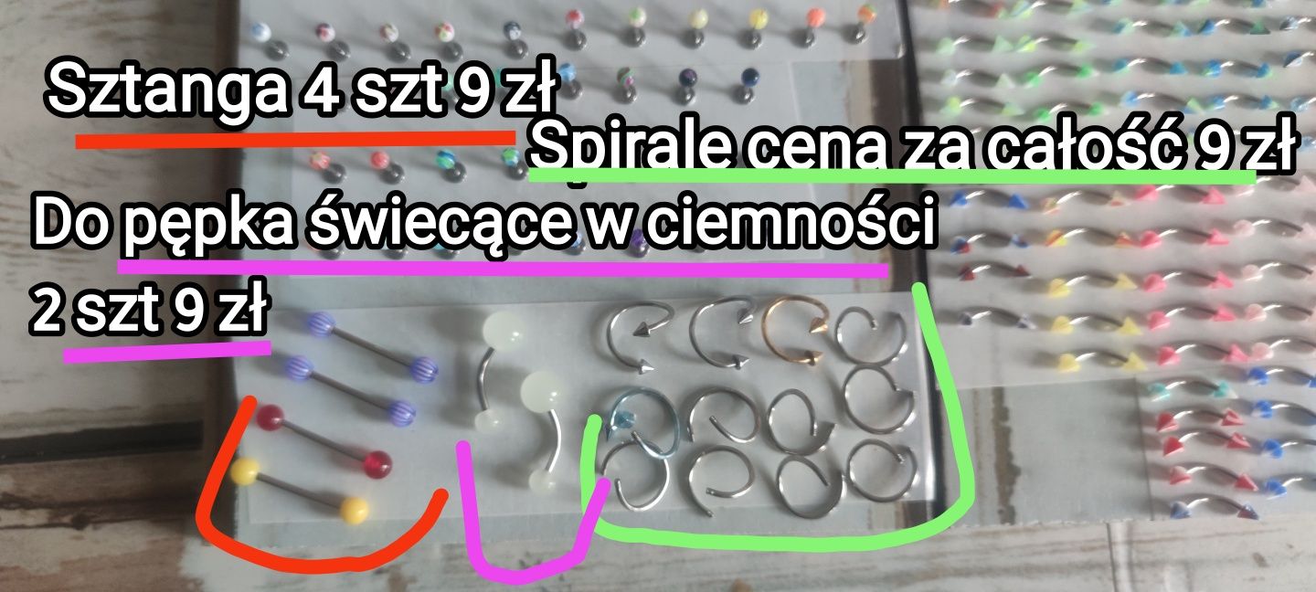 Nowe Kolczyki piercing mix różne rodzaje długości kolory nowe