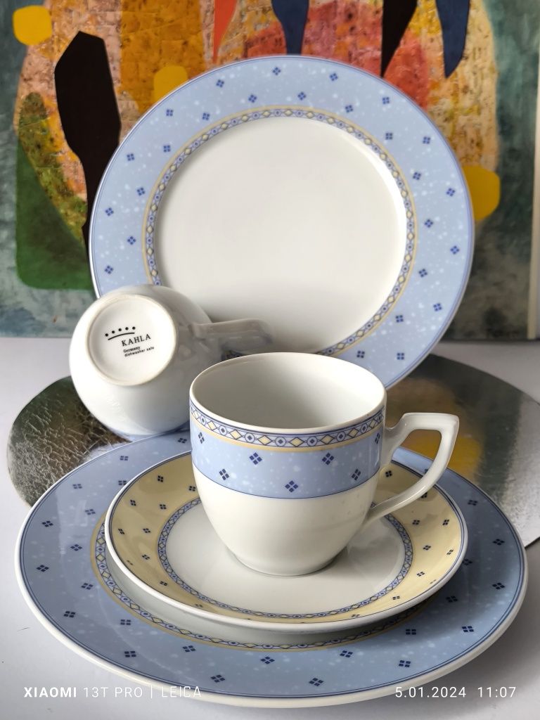 Trio talerze filiżanki komplet piękna stara porcelana Kahla  całość