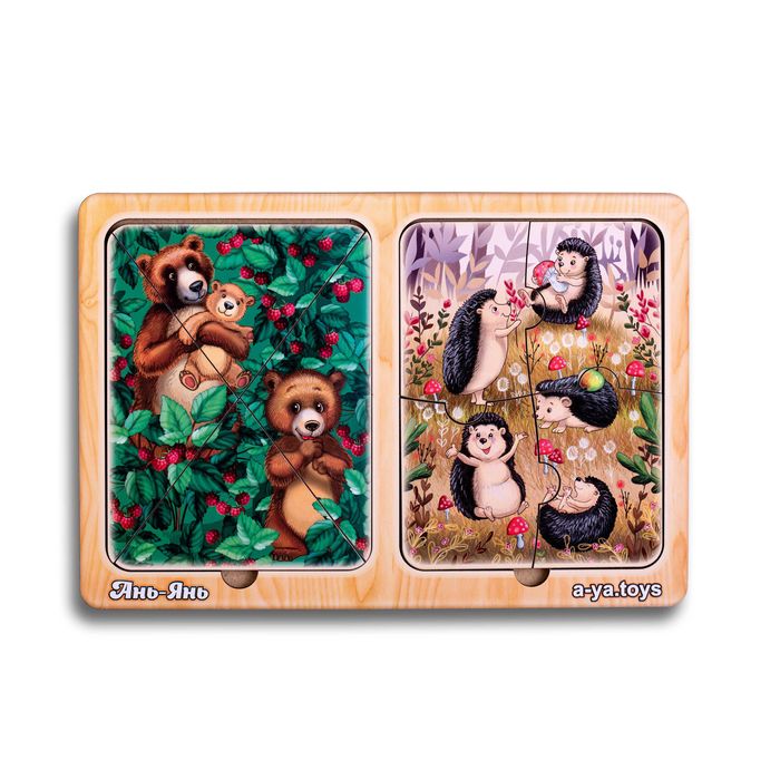Drewniane puzzle w ramce «Jeże i niedźwiedzie»