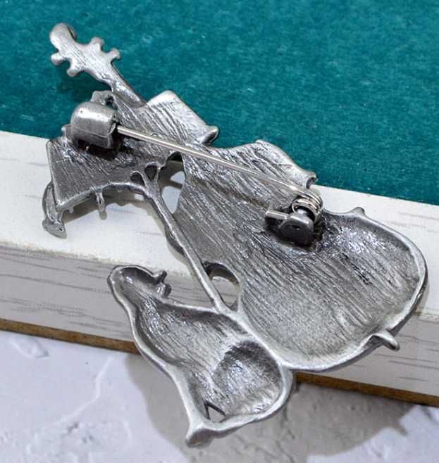 подарок музыканту скрипка брошь брошка серебристая кошка мышь