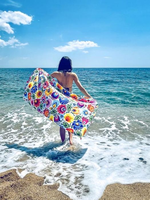 Ręcznik Szybkoschnący 80x160 Folk Łowicz Łowicki Kwiaty Plażowy