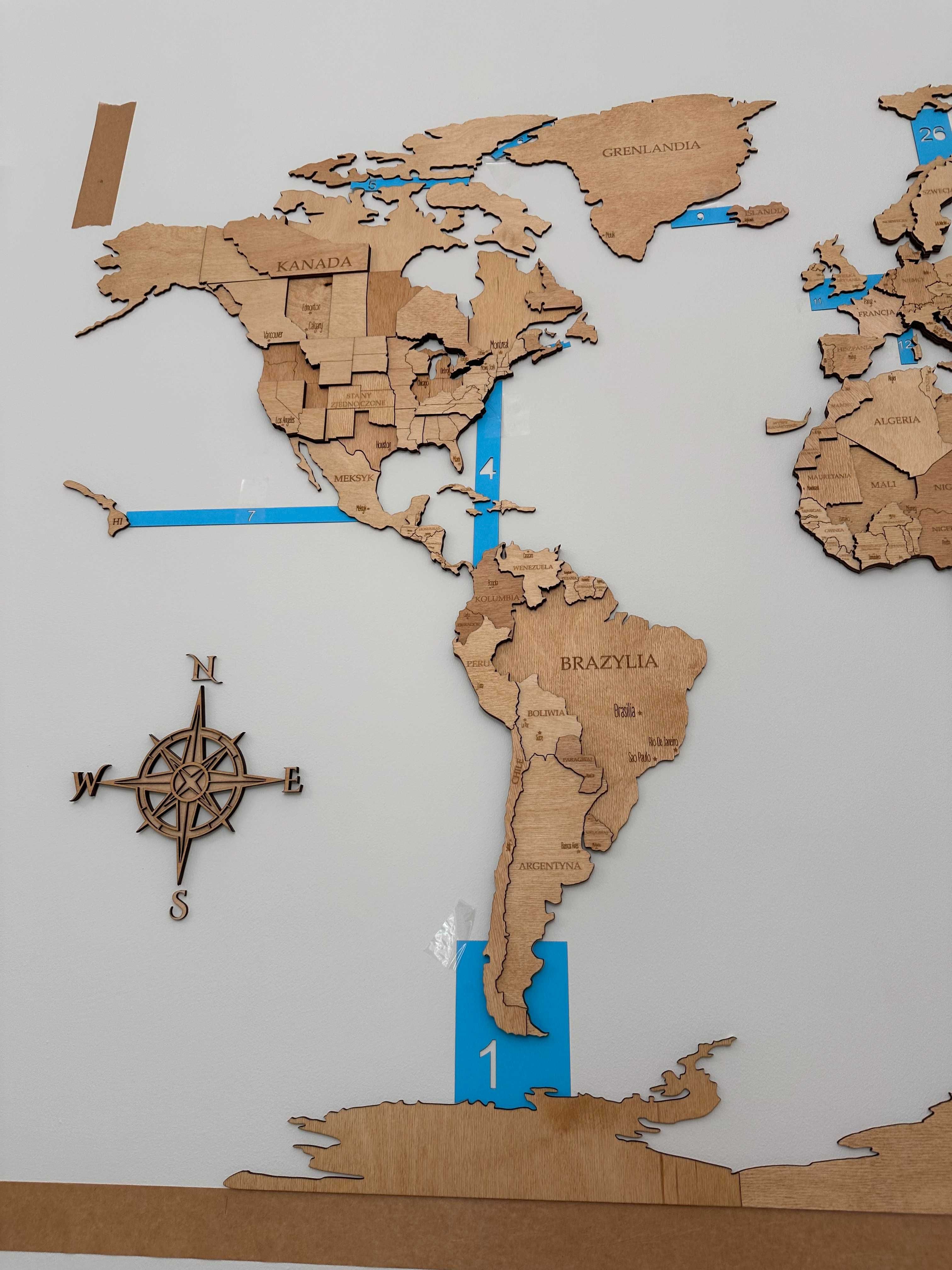 Drewniana Mapa Świata 3D 105x63cm pomysł na prezent