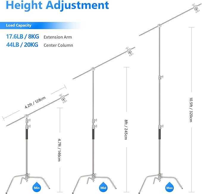 Potężny stalowy statyw oświetleniowy 3.2m  boom c-stand 2 KOŁOWROTKI