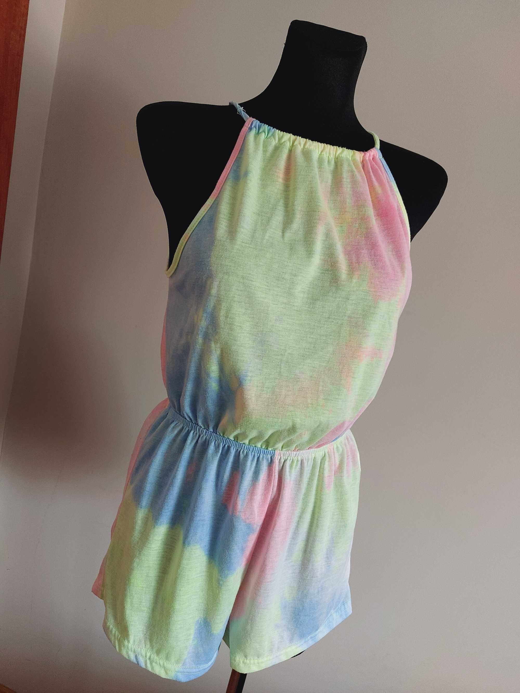 Shein kombinezon multikolor teczowy kolorowy krotki xs s