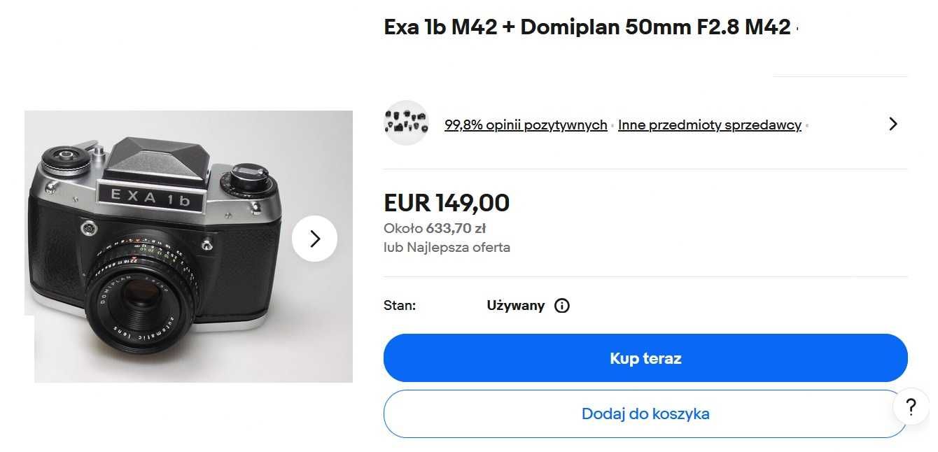 Aparat EXA 1B + Obiektyw Meyer Domiplan 50mm Automatic Unikat Futerał