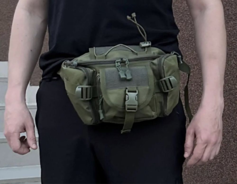 Військова тактична сумка бананка мультикам / олива / чорний