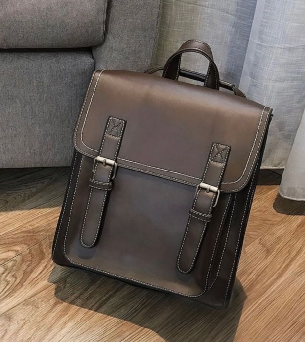 Stylowy skórzany eko brązowy plecak vintage retro 2w1 miejski torebka