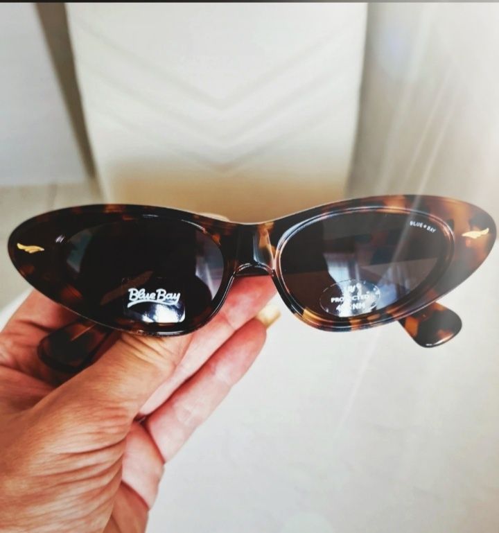 Stylowe włoskie okulary damskie kocie UV panterka Italy cętki brązowe