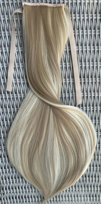 Premium Ultra blond pasemka / refleksy kucyk doczepiany treska 183.