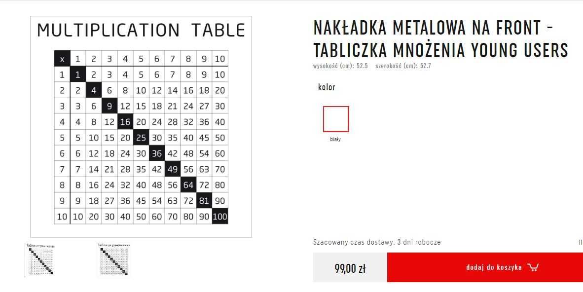 VOX Nakładka metalowa front Young Users meble tabliczka mnożenia
