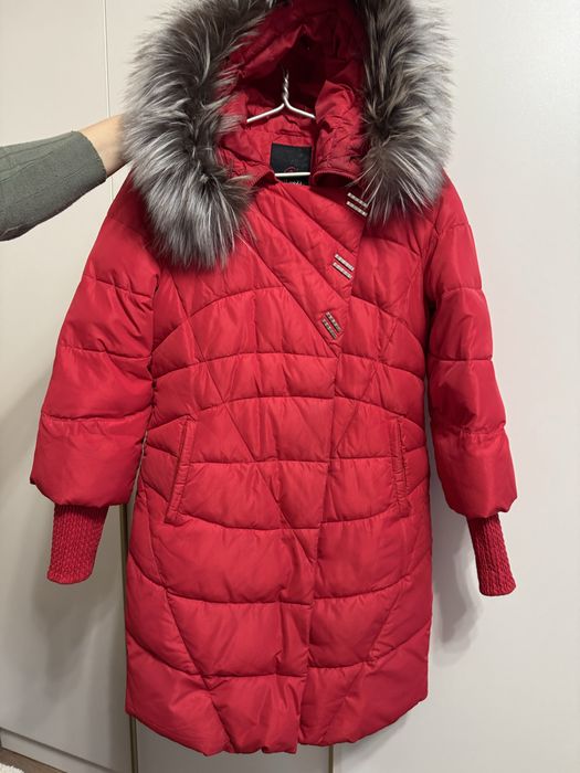 Зимовий жіночий пуховик, червоного кольору,HaiLuoZi, Л(46), з хутром