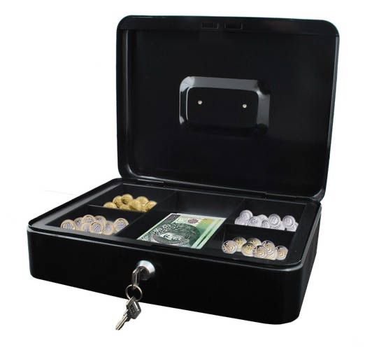 Металева чорна скринька для грошей , каса , грошова скринька