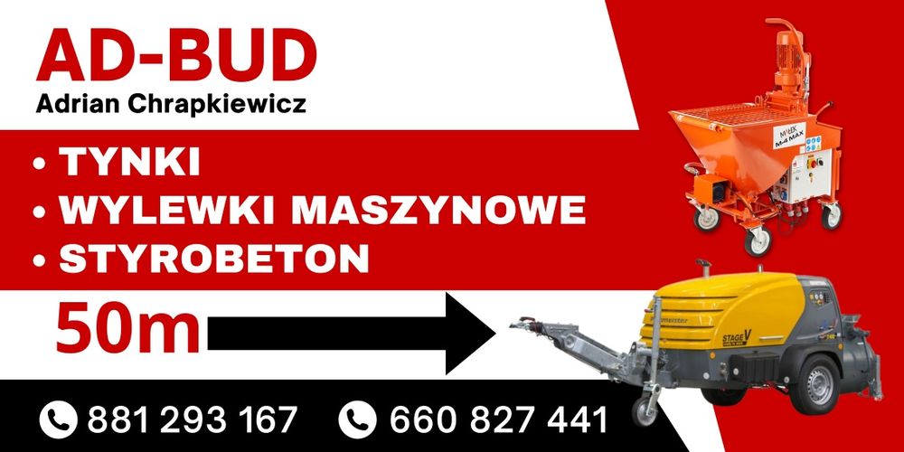 Tynki maszynowe, wylewki miksokret, styrobeton, jastrychy, posadzki