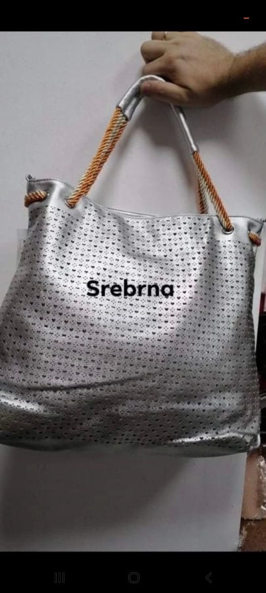 Nowa Srebrna torebka xl