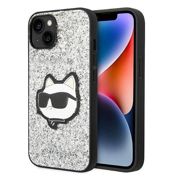 Etui Karl Lagerfeld Glitter Choupette Patch na iPhone 14 Plus - srebrn