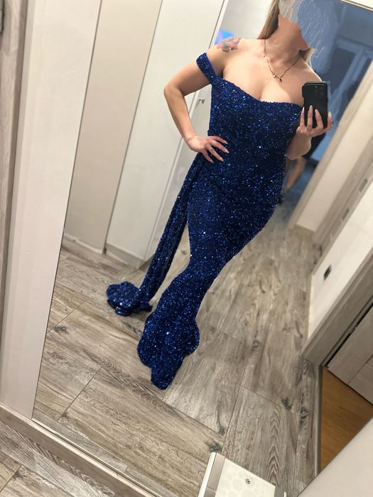 Chabrowa sukienka maxi Syrena Hiszpanka 42 xl 44 xxl cekinowa