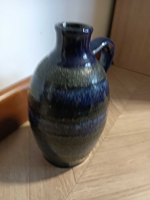 Wazon ceramiczny z uchem butla Strehla kobaltowy