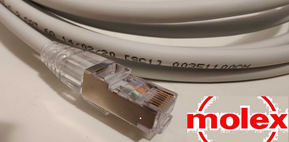 Kabel Molex Powercat 6A 4PR LAN 3m patch cord RJ45 U/FTP sieciowy kros